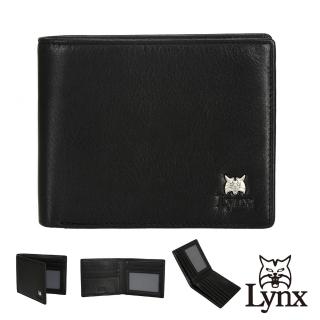 【Lynx】美國山貓NAPA進口牛皮短夾 5卡/雙鈔位/透明窗-黑色(皮夾錢包)