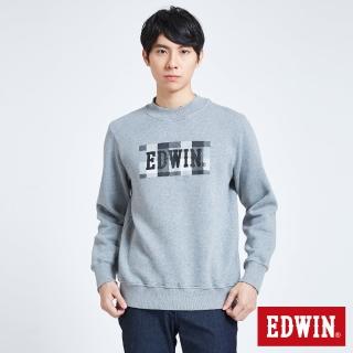 【EDWIN】男裝 小高領格紋LOGO厚長袖T恤(灰褐色)