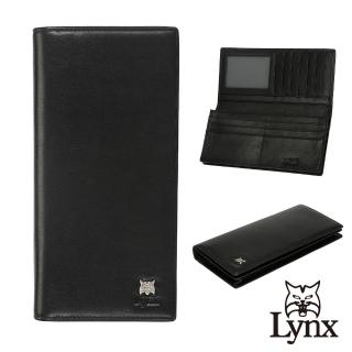 【Lynx】美國山貓NAPA進口牛皮長夾 12卡/拉鍊袋/透明窗-黑色(皮夾錢包)