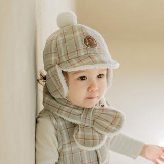 【Happy Prince】韓國製 Maro橄欖綠格紋雪絨內裡嬰兒童圍巾(寶寶圍脖圍巾口水巾)