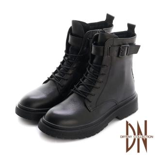 【DN】短靴_真皮綁帶造型厚底馬丁短靴(黑)