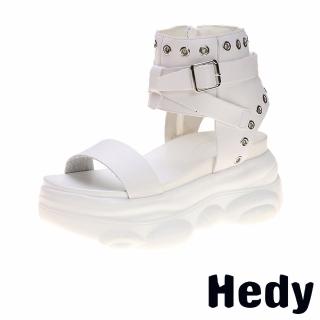 【Hedy】厚底涼鞋 一字涼鞋/個性復古龐克皮帶釦飾一字厚底涼鞋(白)