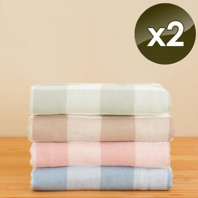 【HKIL-巾專家】日系大格子蓬鬆棉圈/紗布雙材質純棉浴巾-2入組