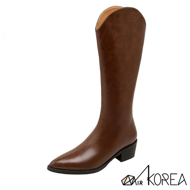 【AIRKOREA】正韓空運-V口造型顯瘦百搭長筒靴-增高約4.5公分-棕(5982-0533)