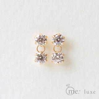 【me.luxe】K10黃K鋯石6爪相依耳環(日本輕珠寶網路銷售NO.1)