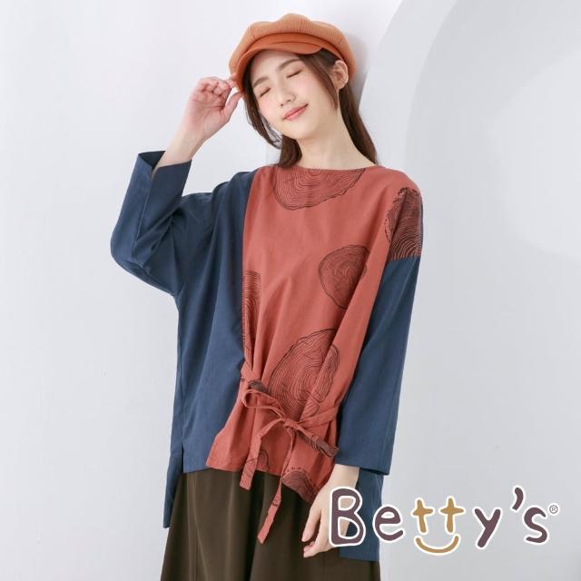 【betty’s 貝蒂思】拼接木輪印花寬鬆上衣(深藍)
