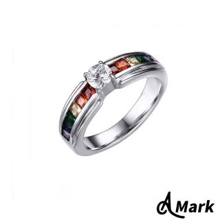 【A MARK】鈦鋼戒指 鋯石戒指 七彩戒指/七彩鋯石閃耀鋯石個性316L鈦鋼戒指(白金)