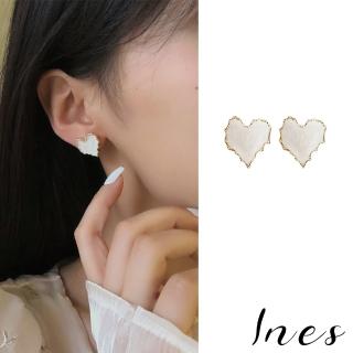 【INES】韓國設計S925銀針法式不規則愛心滴釉造型耳環(S925銀針耳環 不規則耳環 愛心耳環)
