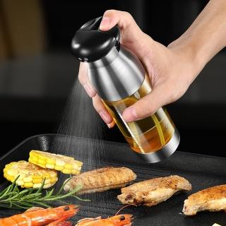 【PUSH!】餐具廚房用品 按壓式雙頭噴油瓶玻璃油醋瓶調料瓶橄欖油儲存罐(調味瓶D278)