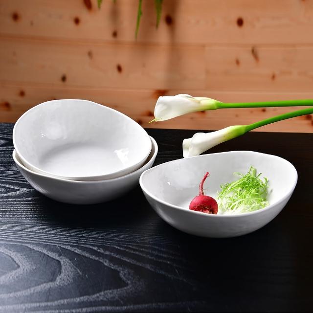 【YU Living 信歐傢居】輕時尚緞面白瓷沙拉碗三件組 餐碗組(三件一組/白色)