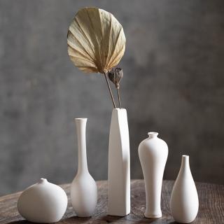 【JEN】手工素坯陶瓷花瓶花器桌面擺飾居家裝飾高22cm(白四方)