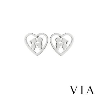 【VIA】白鋼耳釘 白鋼耳環 愛心耳釘/時尚系列 兩小無猜愛心造型白鋼耳釘(鋼色)