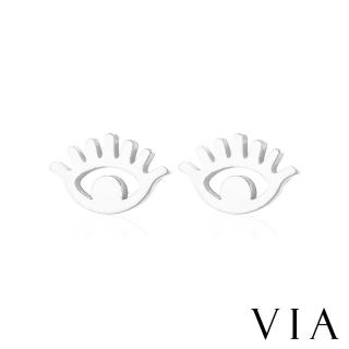 【VIA】白鋼耳釘 白鋼耳環 眼睛耳釘/時尚系列 大眼睛造型白鋼耳釘(鋼色)