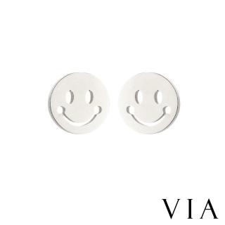 【VIA】白鋼耳釘 白鋼耳環 圓形耳釘 笑臉耳釘/符號系列 可愛圓形笑臉造型白鋼耳釘(鋼色)
