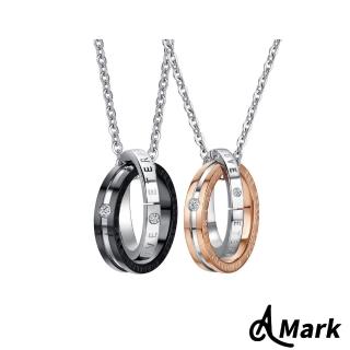 【A MARK】鈦鋼項鍊 戒環項鍊 水鑽項鍊 情侶項鍊/水鑽撞色雙圈戒環造型316L鈦鋼項鍊(2色任選)