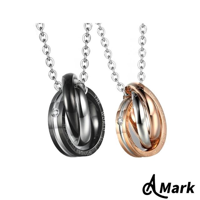 【A MARK】鈦鋼項鍊 戒環項鍊 美鑽項鍊 情侶項鍊/閃耀美鑽三層戒環造型316L鈦鋼項鍊(2色任選)