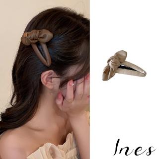 【INES】蝴蝶結髮夾 法式髮夾/韓國設計法式復古皮質蝴蝶結造型髮夾 邊夾(3色任選)