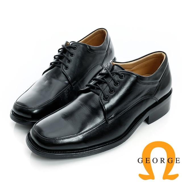 【GEORGE 喬治皮鞋】經典素面綁帶真皮方頭皮鞋-黑色115083AH-10