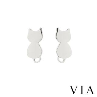 【VIA】白鋼耳釘 白鋼耳環 動物耳釘 貓咪耳釘/動物系列 貓咪背影造型白鋼耳釘(鋼色)