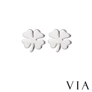 【VIA】白鋼耳釘 白鋼耳環 植物耳釘 四葉草耳釘/植物系列 四葉草造型白鋼耳釘(鋼色)