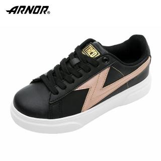 【ARNOR】阿諾-輕量板鞋/女 休閒 個性 透氣 彈力厚底 復古黑(ARWC12370)