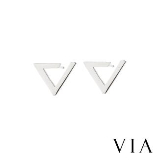 【VIA】白鋼耳釘 白鋼耳環 縷空耳釘 三角耳釘/符號系列 縷空三角線條造型白鋼耳釘(鋼色)