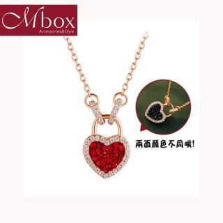 【Mbox】項鍊 雙心之戀-玫瑰金 雙面愛心鎖骨鍊 採用925純銀+人工仿水晶(純銀)