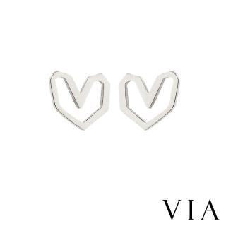 【VIA】白鋼耳釘 白鋼耳環 符號耳釘 愛心耳釘/符號系列 手畫愛心造型白鋼耳釘(鋼色)
