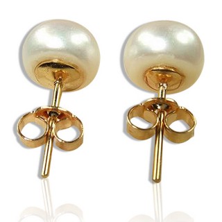 【小樂珠寶】白色珠耳針式耳貼款-純14k金585頂級天然珍珠耳環(黃k或白k台皆隨機出貨)