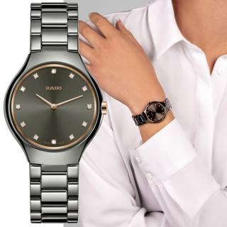 【Rado 雷達表】True Thinline真薄系列 全陶瓷超薄鑲鑽女腕錶-銀灰30mmR05(R27956722)