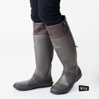 【KIU】二代可折疊百搭雨鞋/文青風氣質雨靴 附收納袋(男女適用 咖啡色)