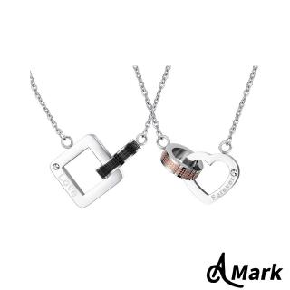 【A MARK】鈦鋼項鍊 情侶項鍊 情人節禮物/永恆的愛幾何釦環美鑽刻字造型鈦鋼項鍊(2色任選)