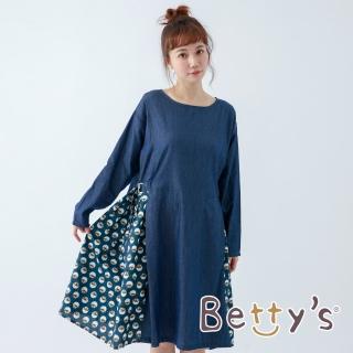【betty’s 貝蒂思】拼接貓咪印花牛仔洋裝(深藍)