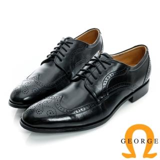 【GEORGE 喬治皮鞋】經典綁帶雕花設計真皮牛津紳士鞋-黑色115085AH-10