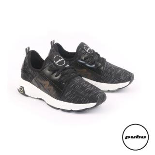 【PUHU 彪琥】彈性布輕量動能運動鞋-男款黑(100%MIT 輕量 透氣 支撐)