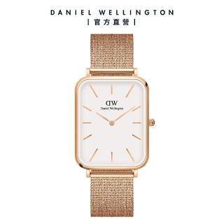 【Daniel Wellington】DW 手錶 Quadro Melrose 29x36.5mm 玫瑰金麥穗式金屬編織大方錶(DW00100465)