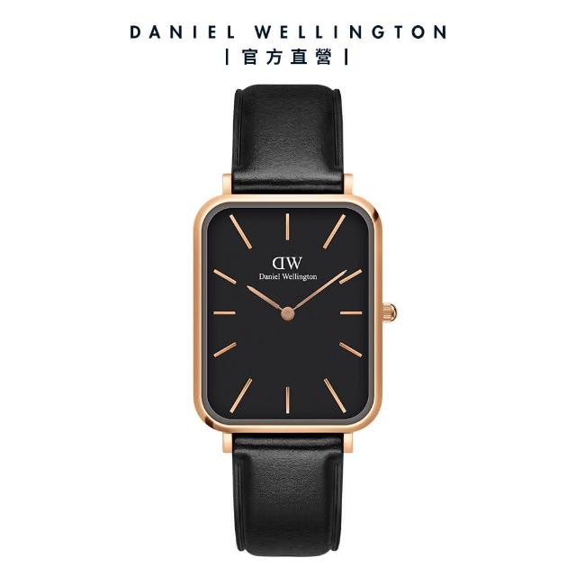 【Daniel Wellington】DW 手錶  Quadro  Sheffield 29x36.5mm 經典黑真皮皮革大方錶(DW00100449)