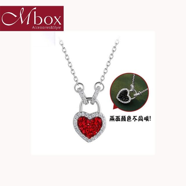 【Mbox】項鍊 雙心之戀-銀色 雙面愛心鎖骨鍊 採用925純銀+人工仿水晶(純銀)