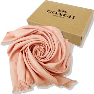 【COACH】C LOGO羊毛混蠶絲絲巾圍巾禮盒(粉橘)