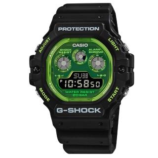 【CASIO 卡西歐】G-SHOCK 街頭潮流 電子液晶 防水200米 橡膠手錶 透綠x黑 47mm(DW-5900TS-1)