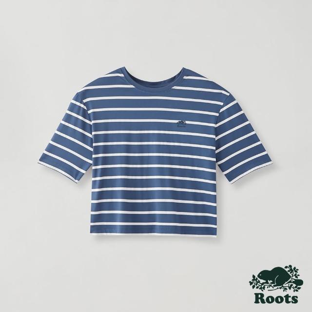 【Roots】Roots 女裝- 自我探索系列 條紋寬短版短袖T恤(藍色)