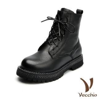 【Vecchio】真皮馬丁靴 牛皮馬丁靴/全真皮頭層牛皮極簡復古版型時尚個性馬丁靴(黑)