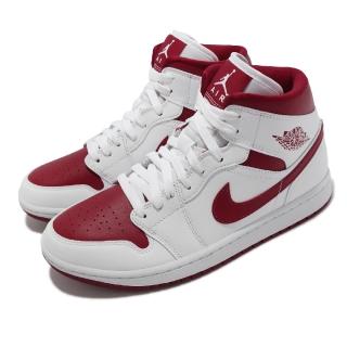 【NIKE 耐吉】休閒鞋 Air Jordan 1 Mid 男女鞋 經典款 喬丹一代 皮革 球鞋 情侶穿搭 白 紅(BQ6472-161)