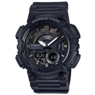 【CASIO 卡西歐】卡西歐雙顯多時區電子膠帶錶-黑(AEQ-110W-1B 原廠公司貨)