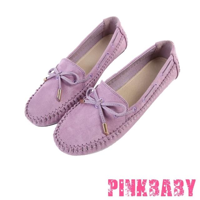 【PINKBABY】個性穿繩蝴蝶結手工縫線樂福鞋(紫)