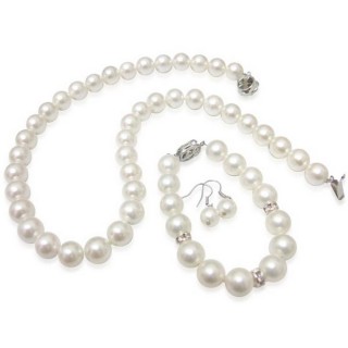 【小樂珠寶】白色三件式套組項鍊手鍊耳環超值(通勤族OL必備套組)