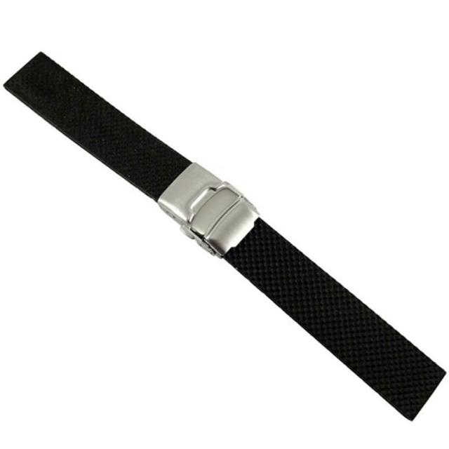 鑽石紋-運動矽膠彈壓式摺疊扣錶帶(黑色)
