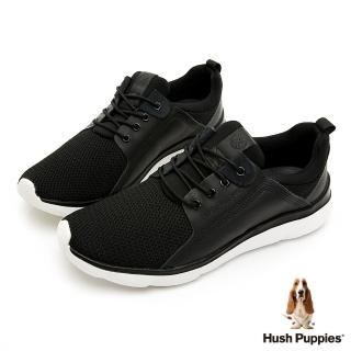 【Hush Puppies】男 異材質拼接綁帶輕量休閒鞋 男鞋(黑)