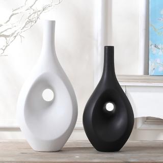 【lussuoso】北歐流線感現代藝術黑白花瓶-黑花瓶(#北歐風#極簡#現代#家飾#擺飾)