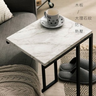 【TIDY HOUSE】台灣製造大理石工業風實木沙發邊桌(平板架筆電桌茶几沙發桌懶人桌)